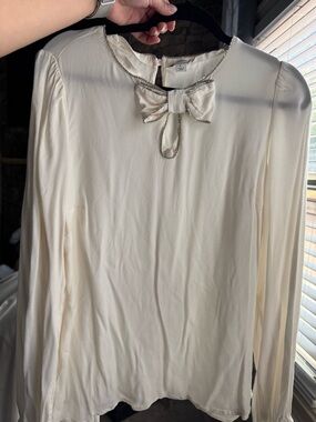 Cream Bow Tie Neck Long Sleeve Blouse